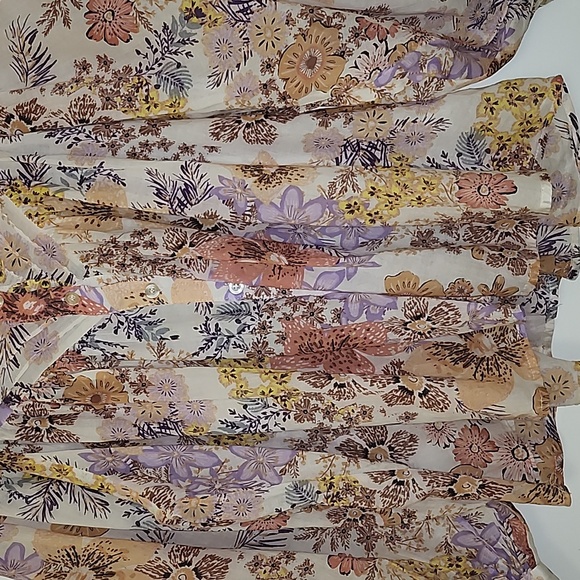 Anthropologie Karlie Floral  Puff Sleeve BOHO Pleat Top Pastel Size Small - Picture 8 of 16
